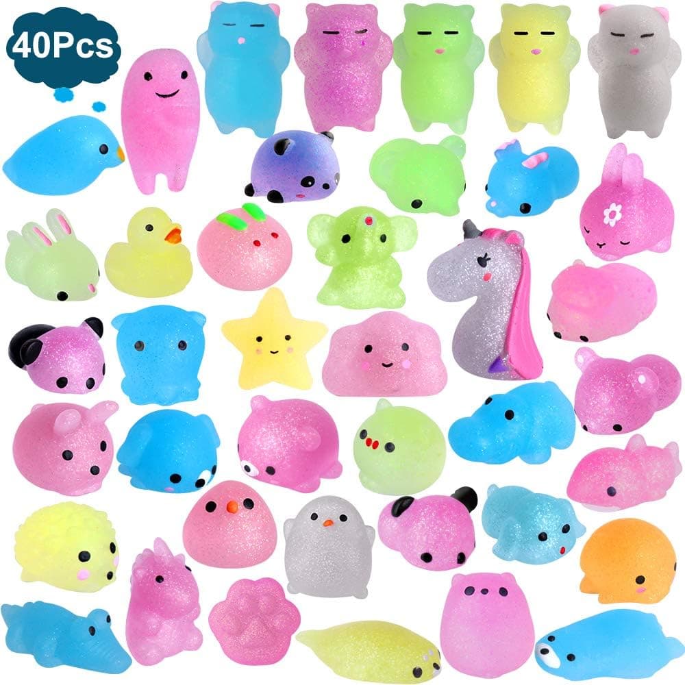 Outee Mochi Squishies Animals, 40 Pcs Mochi Squishies Toys 2nd Generation Mini Toys Stress Relief Squishies Random Animals Squishies Toys Glitter Mini Elephant Squishies for Kids Adults