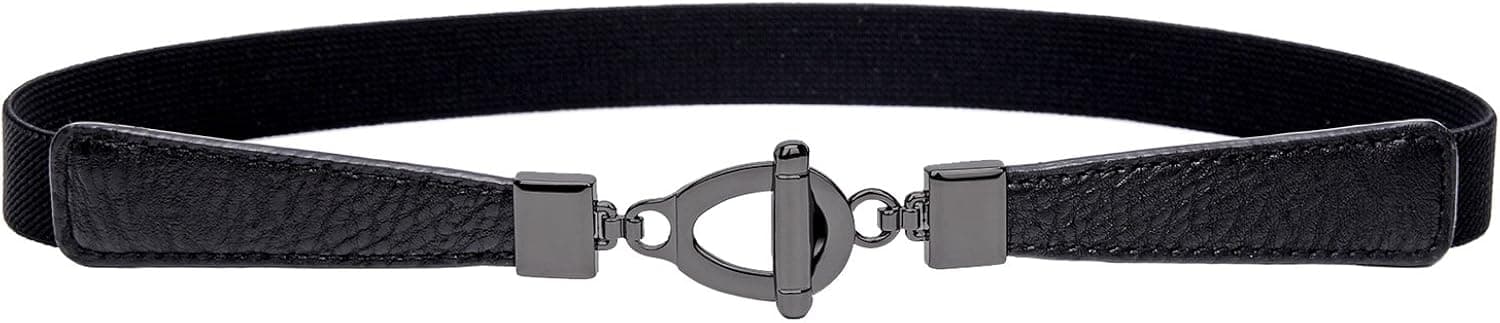 Syuer Womens 0.8" Width Skinny Elastic Waist Belt Stretch Cinch Belt Thin Belt (XXL-XXXL (35"-45"), Black (Black Bunckle))