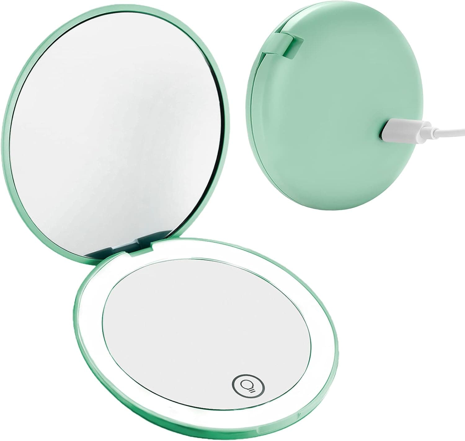 SmidolaMirr Compact Mirror Rechargeable 1x/2x Magnifying Mirror with Light Small Led Travel Makeup Mirror for Purses, Gifts for Women & Girls(Cyan)