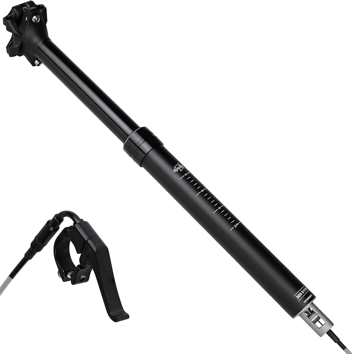 Venzo Mountain Bike Dropper Post Seatpost Remote 30.9mm or 31.6mm x 458mm Travel 150mm - Internal Routing