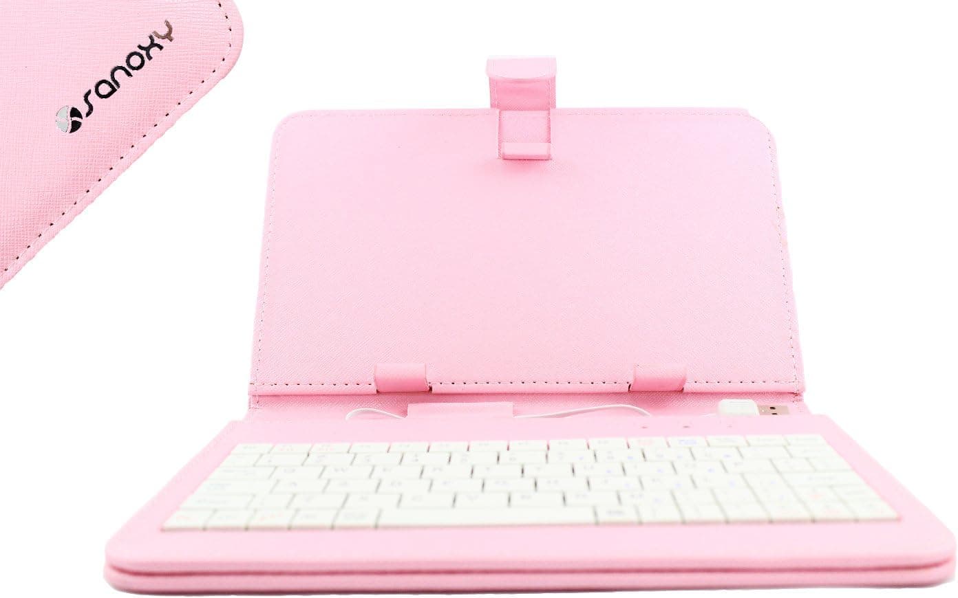 SANOXY 9.7 inch Tablet Stand with USB Keyboard, Vegan PU Leather USB Keyboard CASE/Cover Stand for Android 9.7 INCH Tablet PC (9.7 inch Tablet Pink)