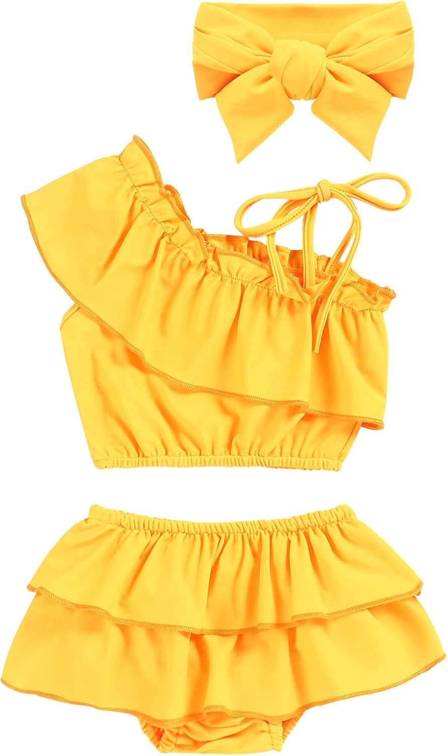 Toddler Baby Girl Swimsuit Bikini Tankini Swimwear Beach Suit with Headband Two-Piece Bathing Suit