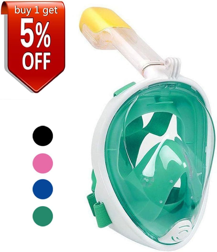 Full Face Snorkel Mask 180° Panoramic View Diving Scuba Mask Easy breath with Anti-Fog and Anti-Leak with Adjustable Head Straps Design for Adults,Youth,kids (Black, Large)