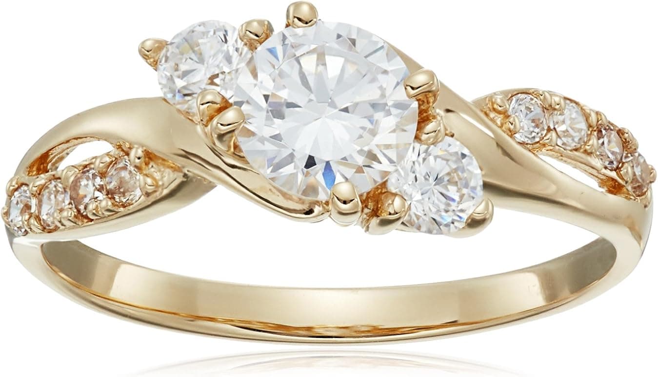 Amazon Collection 10k Yellow Gold Zirconia Three Stone Ring, Size 7