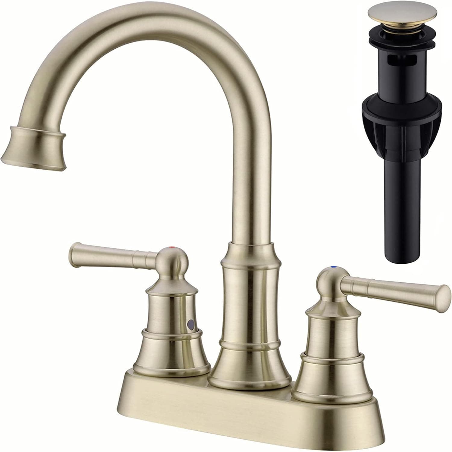 TRUSTMI Bathroom Faucet in Brushed Gold, Brass 2 Handle 4 Inch Centerset Lavatory Faucet, French Gold Vanity Basin Sink Tap, Overflow Drain Included