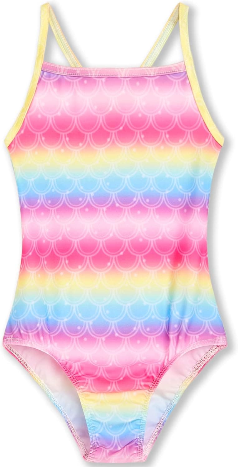 Nokecina Girls Swimsuits One-Piece Bathing Suits Multicolor Kids Sport Summer Beach Swimwear for 2-10 Years Old