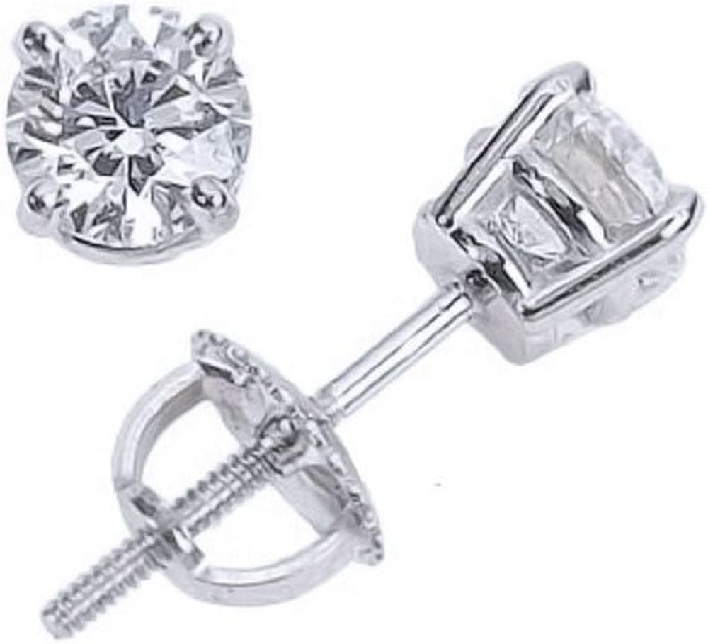 1/2 Carat Solitaire Diamond Stud Earrings Round Brilliant Shape 4 Prong Screw Back (F-G Color, SI1-SI2 Clarity)