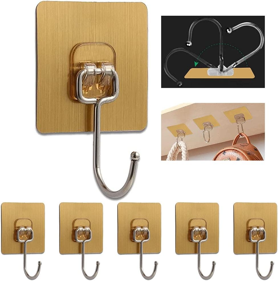 Large Adhesive Hooks Heavy Duty 22Ib(Max) for Hanging, Reusable Waterproof Seamless Utility Ceiling Hooks Wall Hooks for Office Bathroom Kitchen