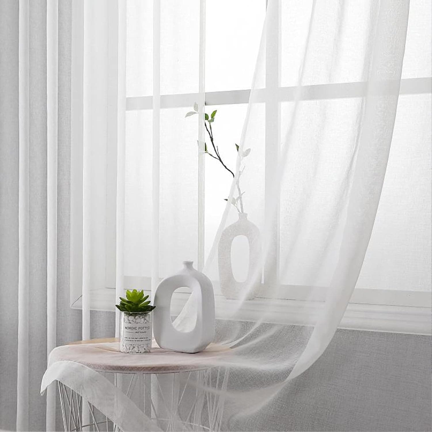 NOVEISH Voile Sheer Window Curtain Panels 2 PK Rod Pocket Drapes Light Filtering Privacy for Living Room, Bedroom Semi Home Decor White 52" W x 84" L