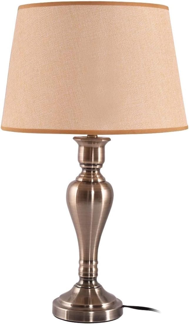 Safstar Bedside Lamp Nightstand Table Lamp with Flaxen Fabric Shade and Antique Brass Base for Bedroom, Dresser, Living Room, Kids Room, College Dorm, Coffee Table, Bookcase