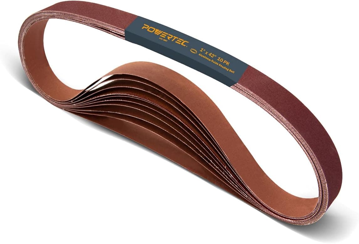 POWERTEC 414215A 1 x 42" Sanding Belts | 150 Grit Aluminum Oxide Sanding Belt | Premium Sandpaper – 10 Pack