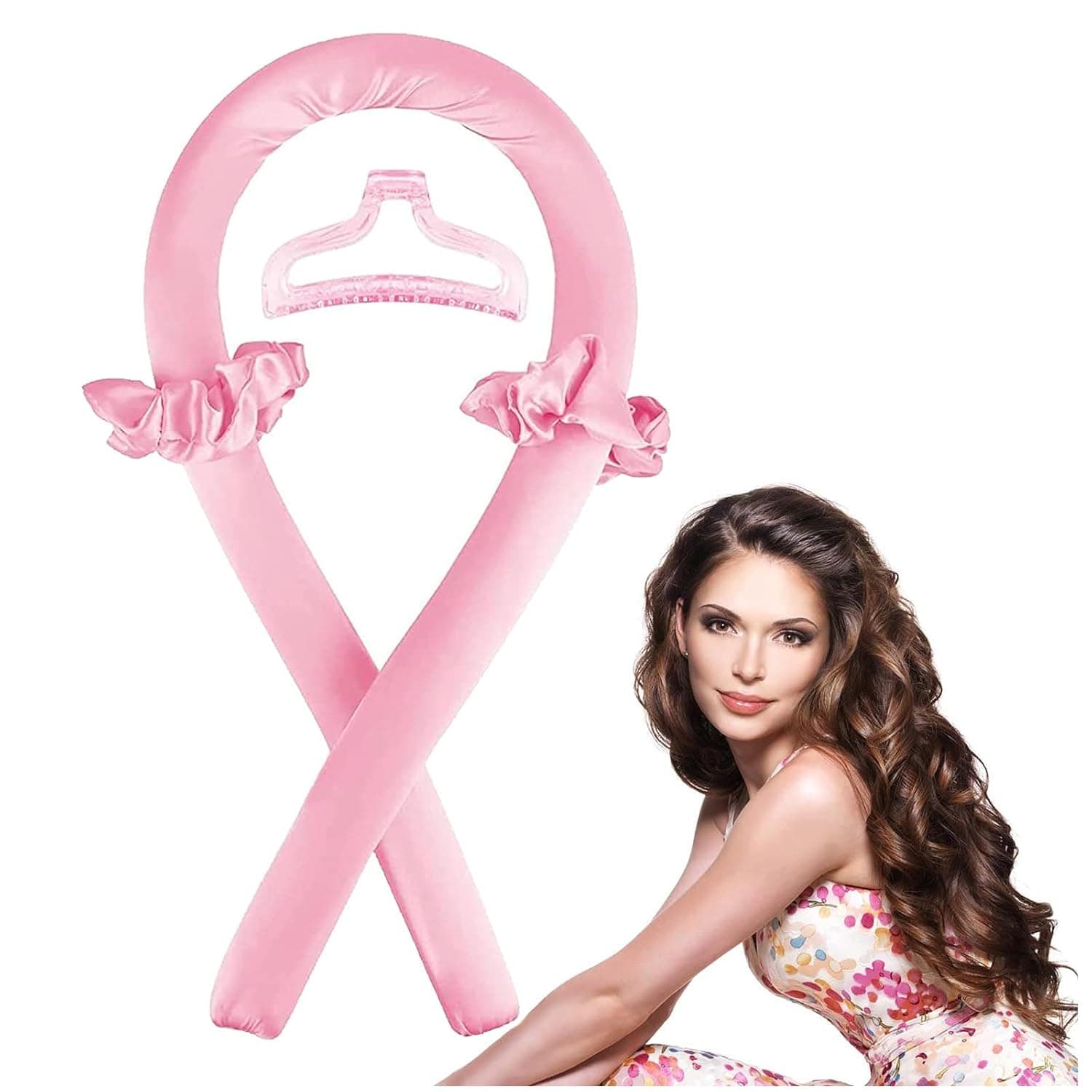 SHUNKBETA Heatless Hair Curler-Heatless Curling Rod Headband Heatless Curlers to Sleep in Overnight Hair Roller with Hair Claw Clip Lazy Natural Soft Wave DIY Hair Rollers Styling Tool (PINK)