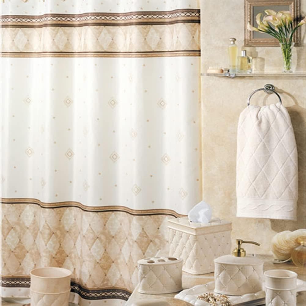 DS BATH Corinthia Beige Polyester Fabric Printed Shower Curtains for Bathroom,Contemporary Decorative Waterproof Bathroom Curtains,72" W x 72" H