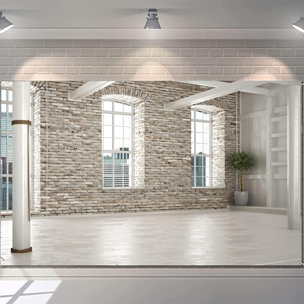 CSFOTO 12x8ft Brick House Backdrop Empty Office Backgrounds for Zoom Meeting Business Room Workplace Living Room Video Backdrops Background Home Office Decor Background for Video Conferencing