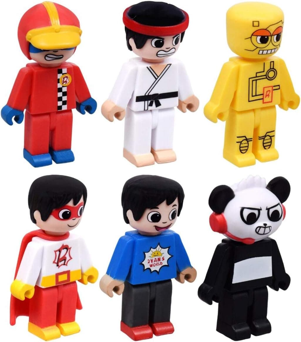 Ryan's World Cute and Collectible Figurines. Bundle of 6 Include: Ryan, Kung Fu Ryan, Scientist Ryan, Racer Ryan, Robot Ryan, and Combo Panda. Great for Birthday, Easter Gifts, Prize Boxes, Ages 3+.