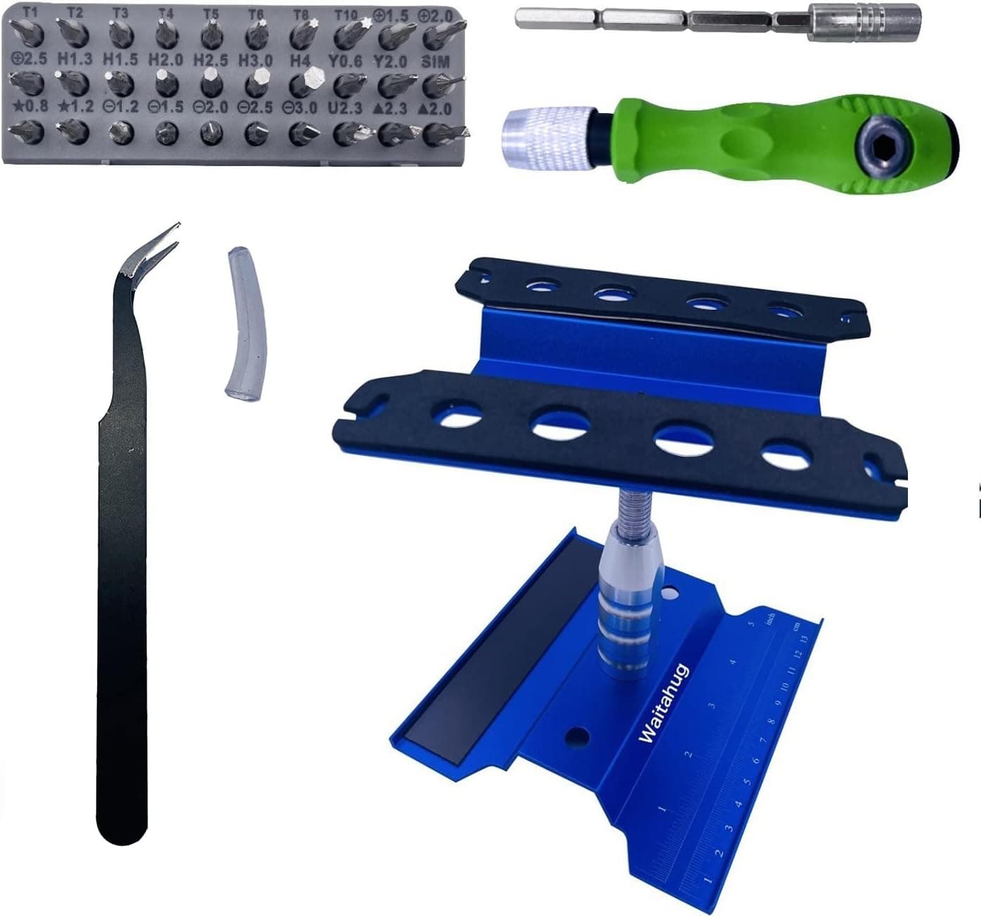 634 Universal RC Screw Kit-32 in 1 Screwdriver Repair tool-360 Degree Rotation RC Car Work Stand-1/8 1/10 1/24 Scale Crawler Truck Buggy TRX4 Axial SCX10 Arrma Redcat Accessories (Blue+Screwdriver)