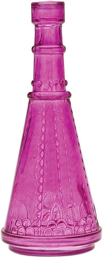 Luna Bazaar Small Vintage Glass Bottle (6.75-Inch, Cone Design, Fuchsia Pink) - Flower Bud Vase - For Home Decor, Party Decorations, and Wedding Centerpieces