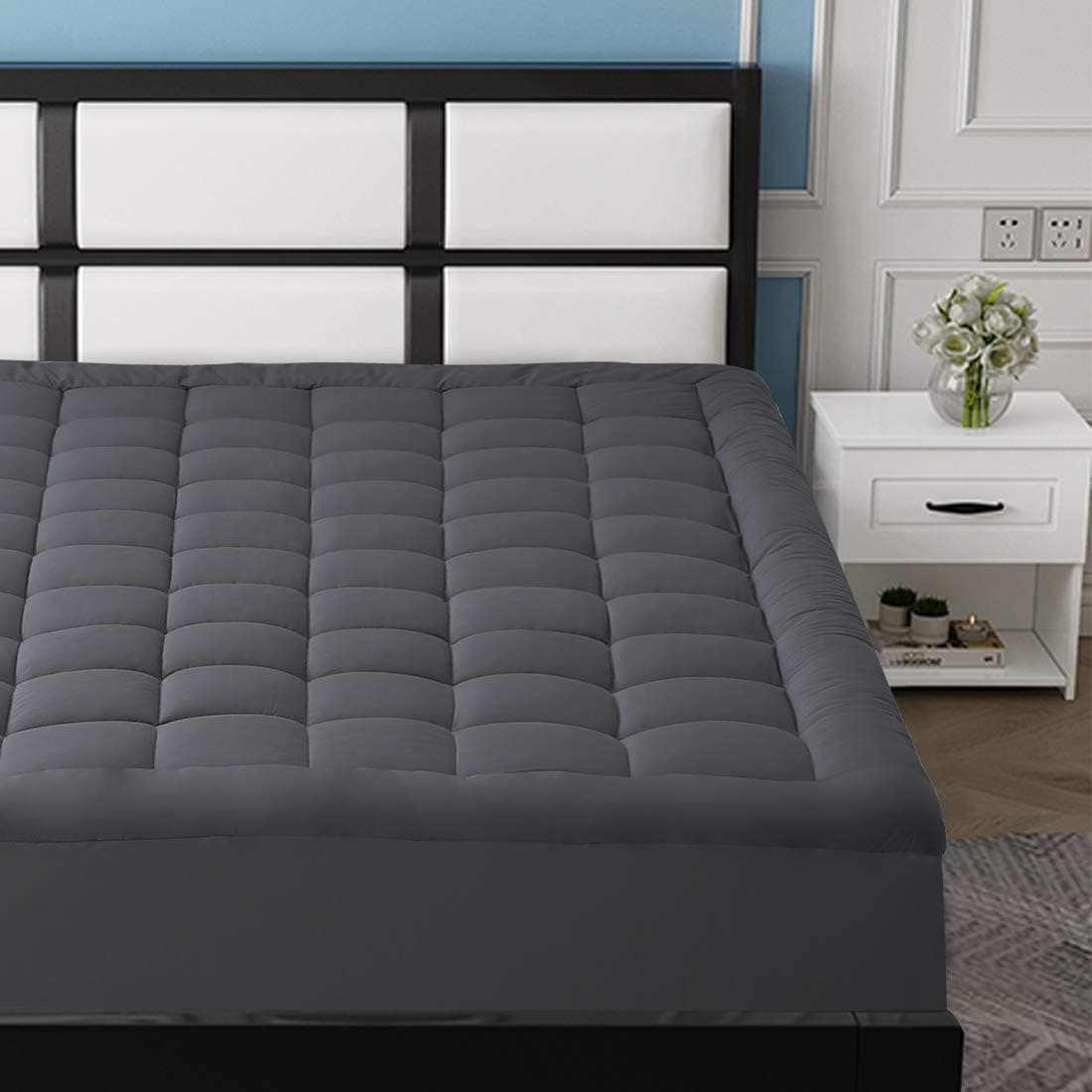 Balichun King Size Mattress Pad Pillow Top Mattress Cover Cotton Top 8-21" Fitted Deep Pocket Breathable Fluffy Soft Cooling Mattress Topper (78x80 Inches, Dark Grey)