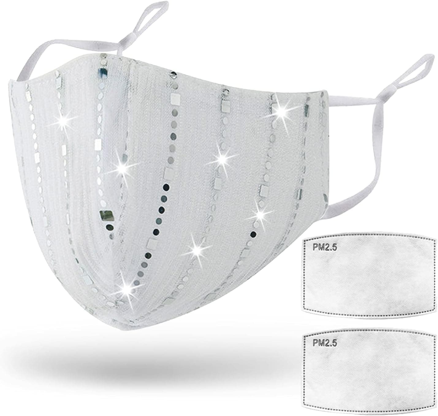 Bling Sequin Face Mask for Women, Fashion Sparkle Reusable Decorative Party Masks with Filters for Girls