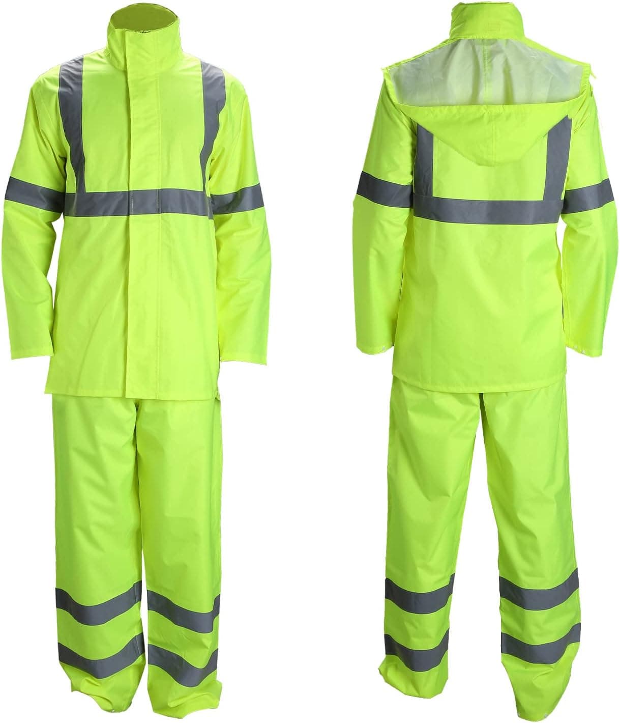 FONIRRA Class 3 High Visibility Rain Suit With Collapsible Hood Lime Reflective Safety Waterproof Worker Jacket & Pants (2XL/3XL Yellow)