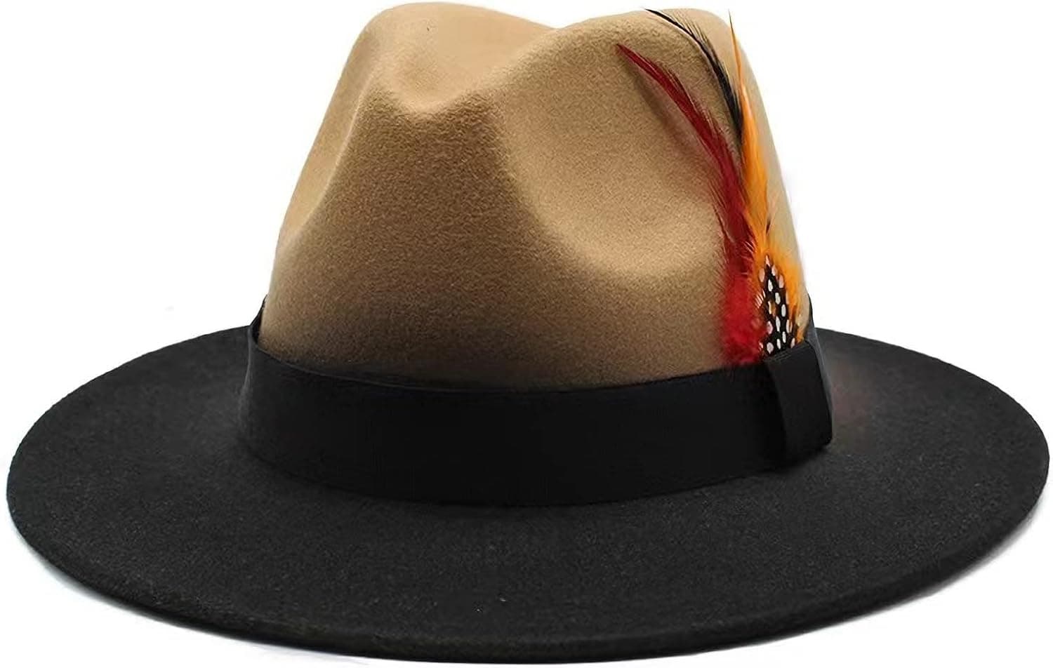 sunli Mix Color Gradient Color Feathered Jazz HAT Woman's Wide-Brimmed Fedora Man's Wide-Brimmed Outdoor Woolen HAT