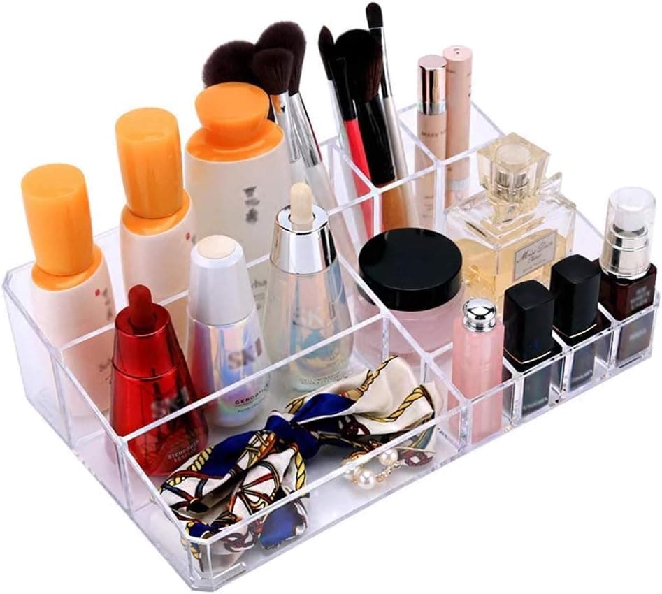 Makeup Organizer, 11-Grids Clear Plastic Makeup Palette and Brush Holder, Large Capacity Desktop Cosmetic Storage Display Organizer for Creams, Makeup Brushes, Lipsticks and More