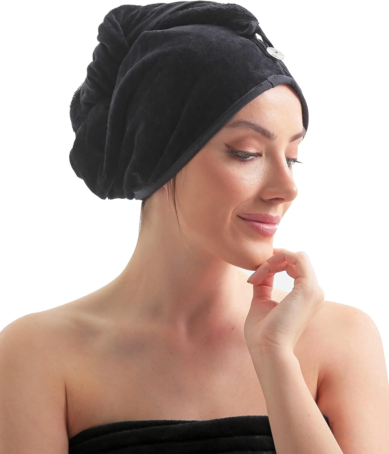 Hair Towel for Women - 100% Organic Turkish Cotton Hair Towel Wrap for Women (Black)
