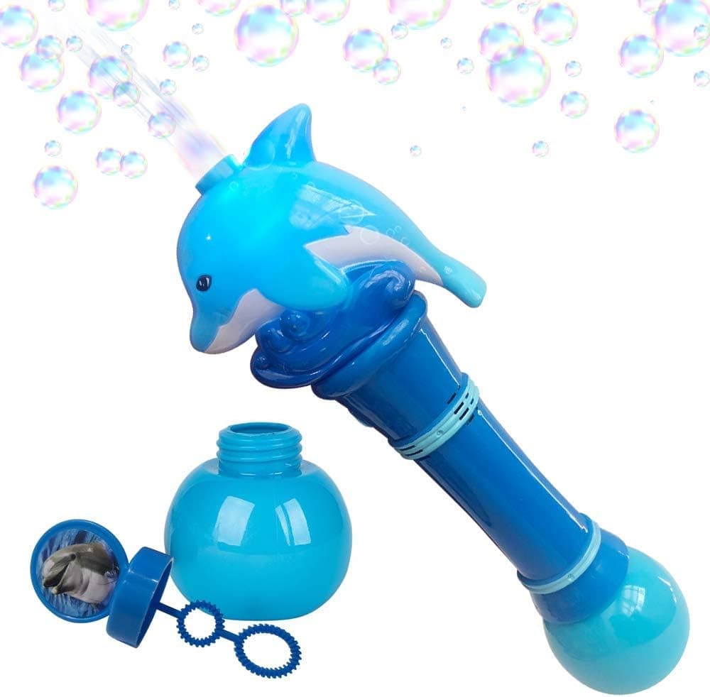 ArtCreativity Light Up Dolphin Bubble Blower Wand - 12 Inch Illuminating Bubble Blower with Thrilling LED Effects for Kids, Batteries and Bubble Fluid Included, Great Gift Idea, Party Favor