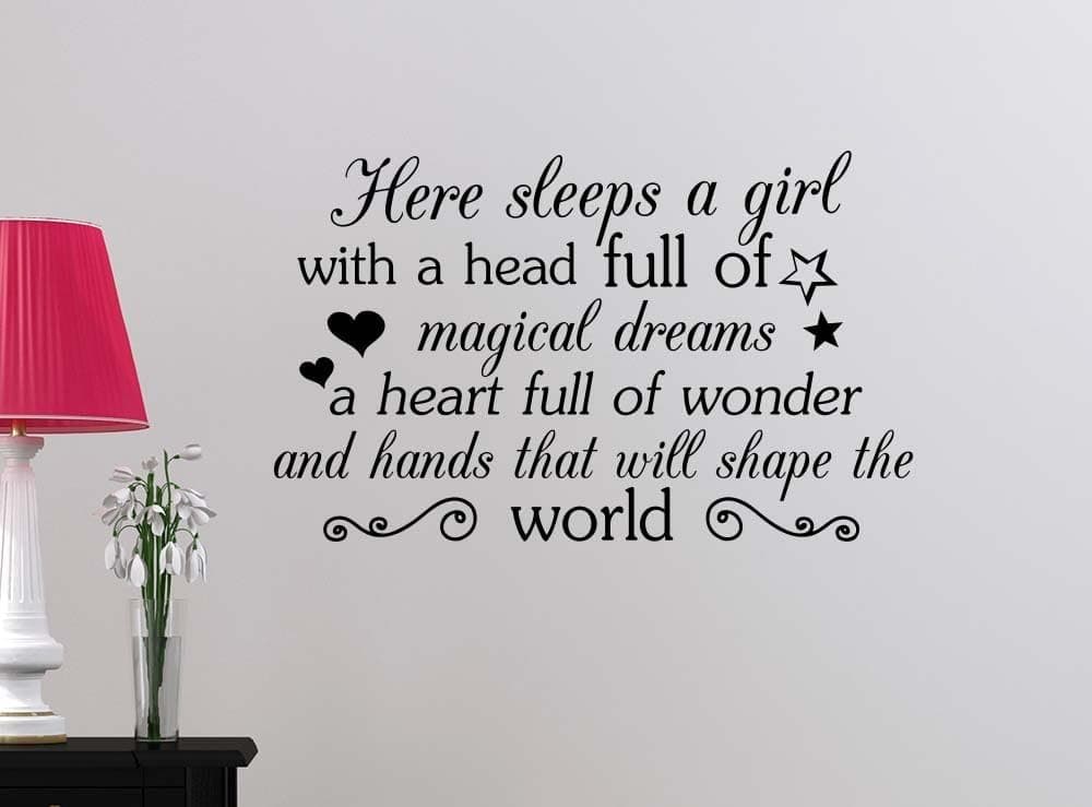 Simple Expressions Arts Wall Decal Here Sleeps a Girl with a Head Full of Magical Dreams a Heart Full Vinyl Art Saying Lettering Motivational Inspirational Sign Wall Room Decor