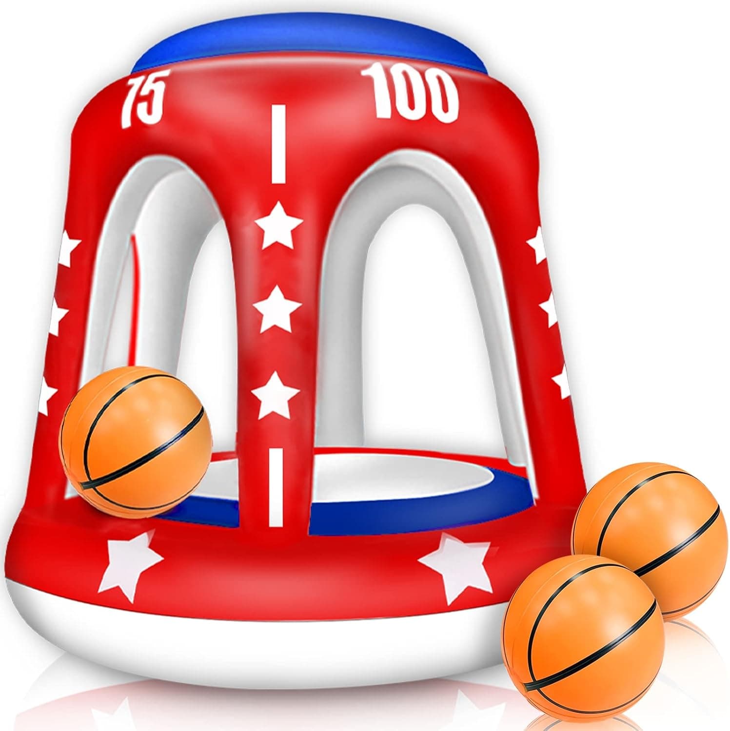 4th of July American Flag Pool Toys Giant 36'' Pool Basketball Hoop with 3 Balls 6 Score Hole Swimming Pool Party Games Set Basketball Toss Game for Kids Adults Family 4th of July Outdoor Pool Party