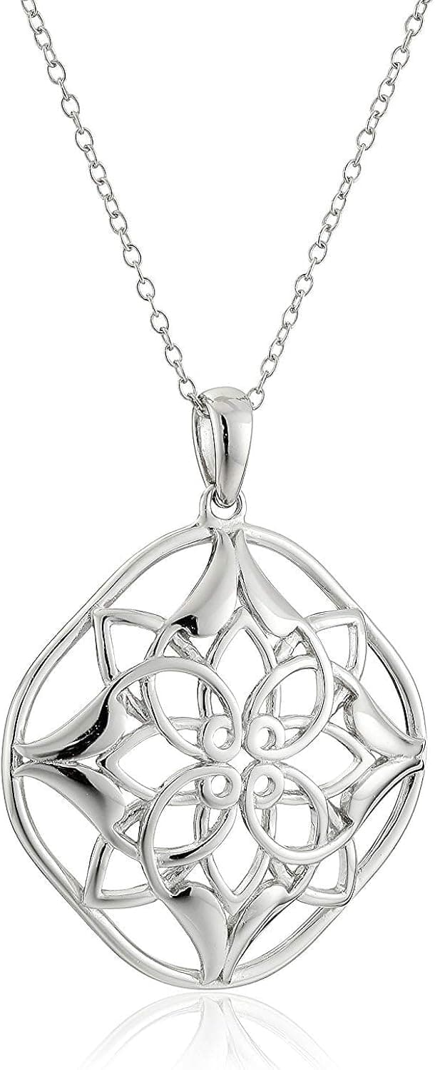 925 Sterling Silver Filigree Openwork Flower, Diamond Shape, Fleur-de-Lis Drop Earring or Pendant Necklace, 18"