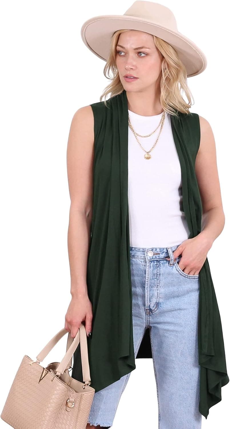 Popana Womens Long Sleeveless Summer Cardigan Vest Lightweight Duster Cardigans Plus Size Made in USA
