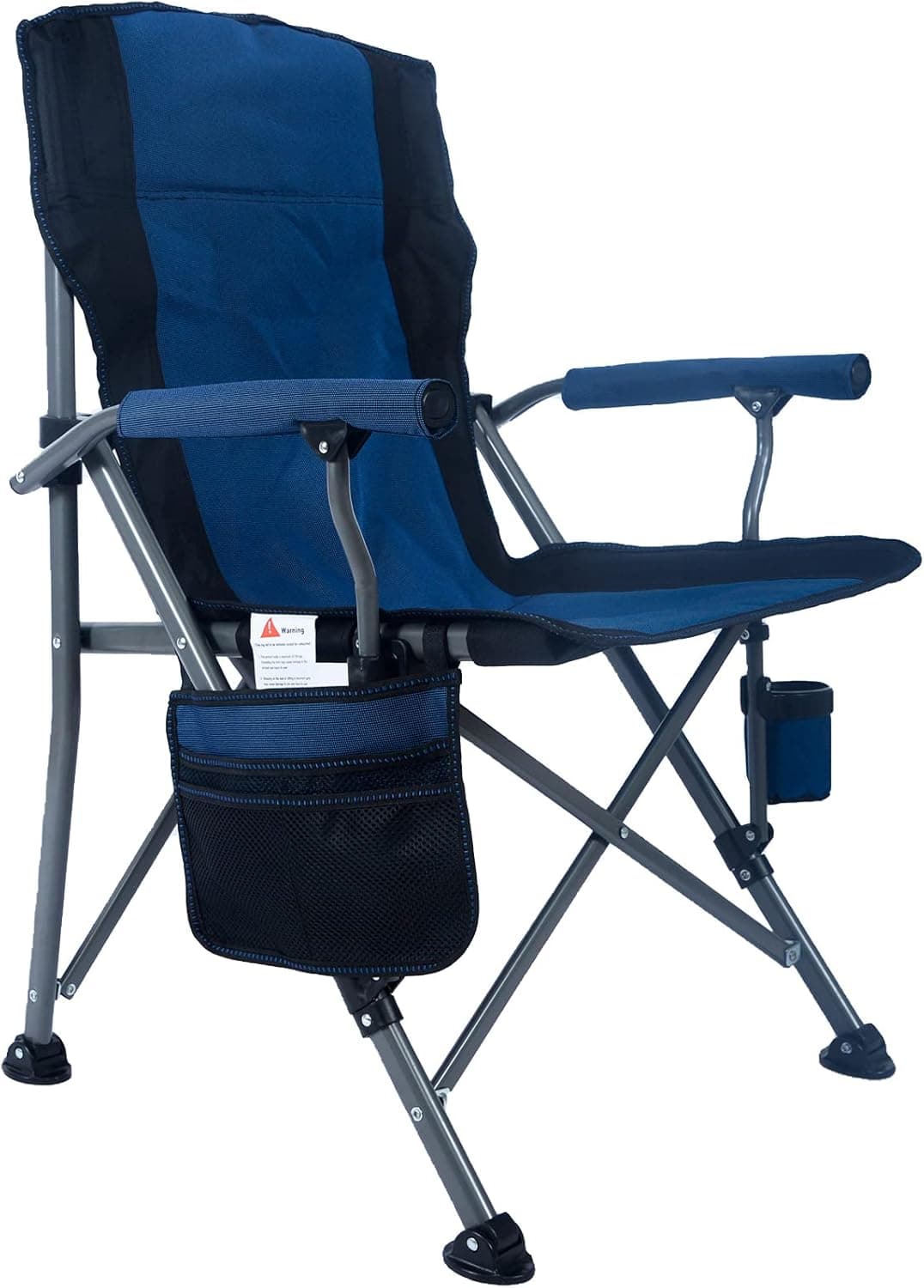 Lamberia Folding Camping Chair for Adults Heavy Duty 330 LBS Capacity Outdoor Camp Chair Thicken 600D Oxford Mesh Back Quad with Arm Rest Cup Holder and Portable Carrying Bag(Blue)