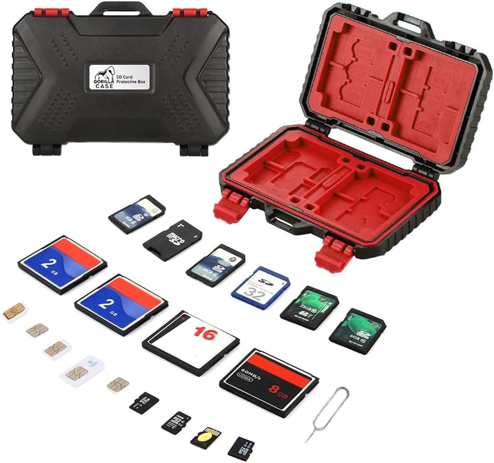 Gorilla Case SD Card Holder and SD Card Case Water Resistant Memory Card Holder Professional Anti Shock SD Card Case Micro SD Card Holder