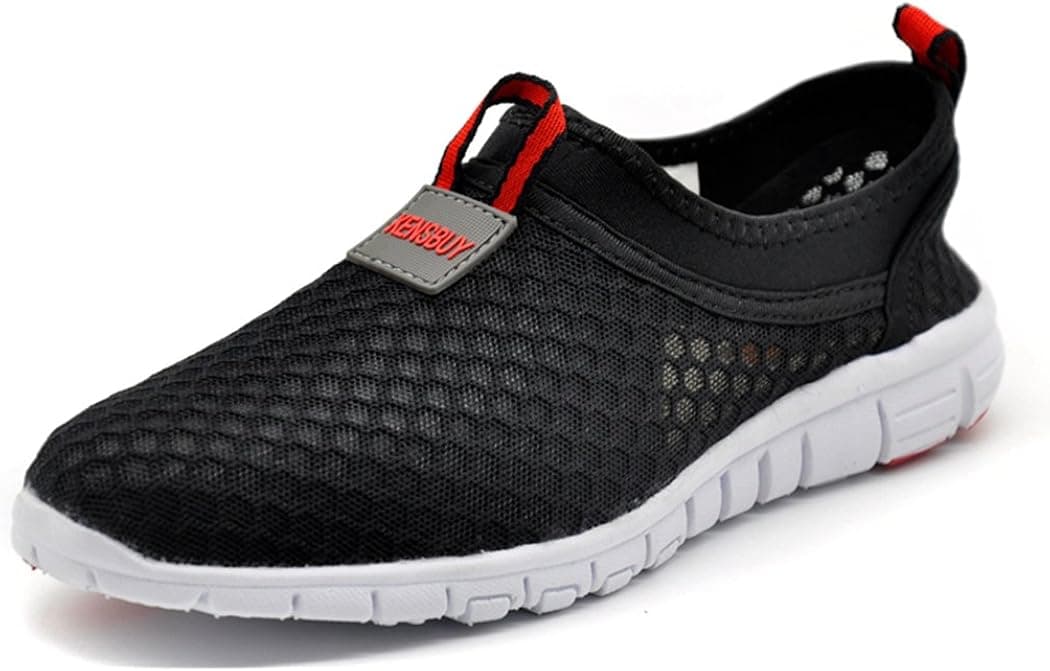 Deer Summer Flat Air Shoes,Mesh Shoes,Running,Exercise,Drive,Athletic Sneakers (42 EU (8.5 D(M) US Men), Black-red)