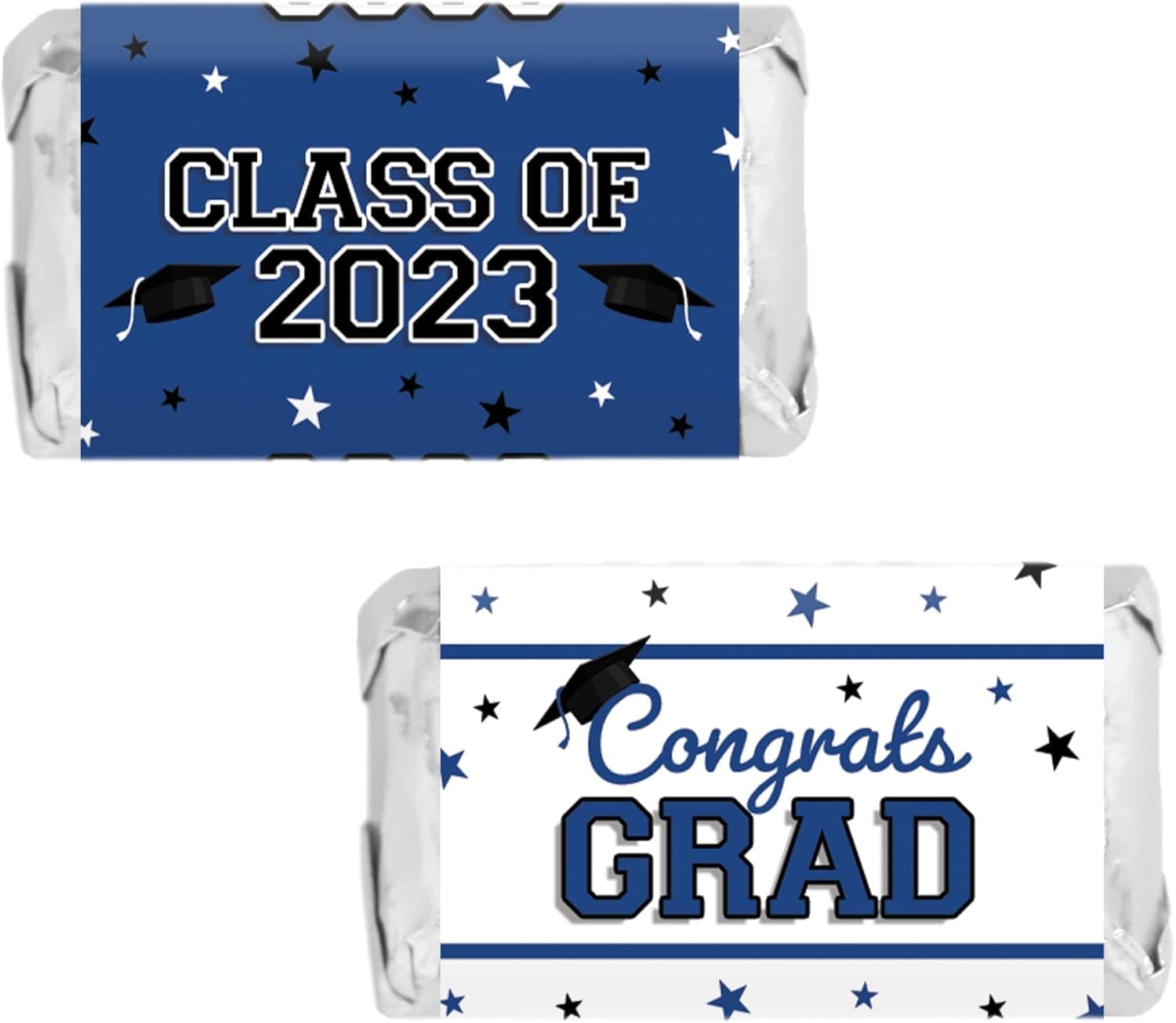 Graduation Class of 2023 Mini Chocolate Candy Bar Wrapper Labels, Grad Party Favor Stickers - School Colors - 45 Stickers