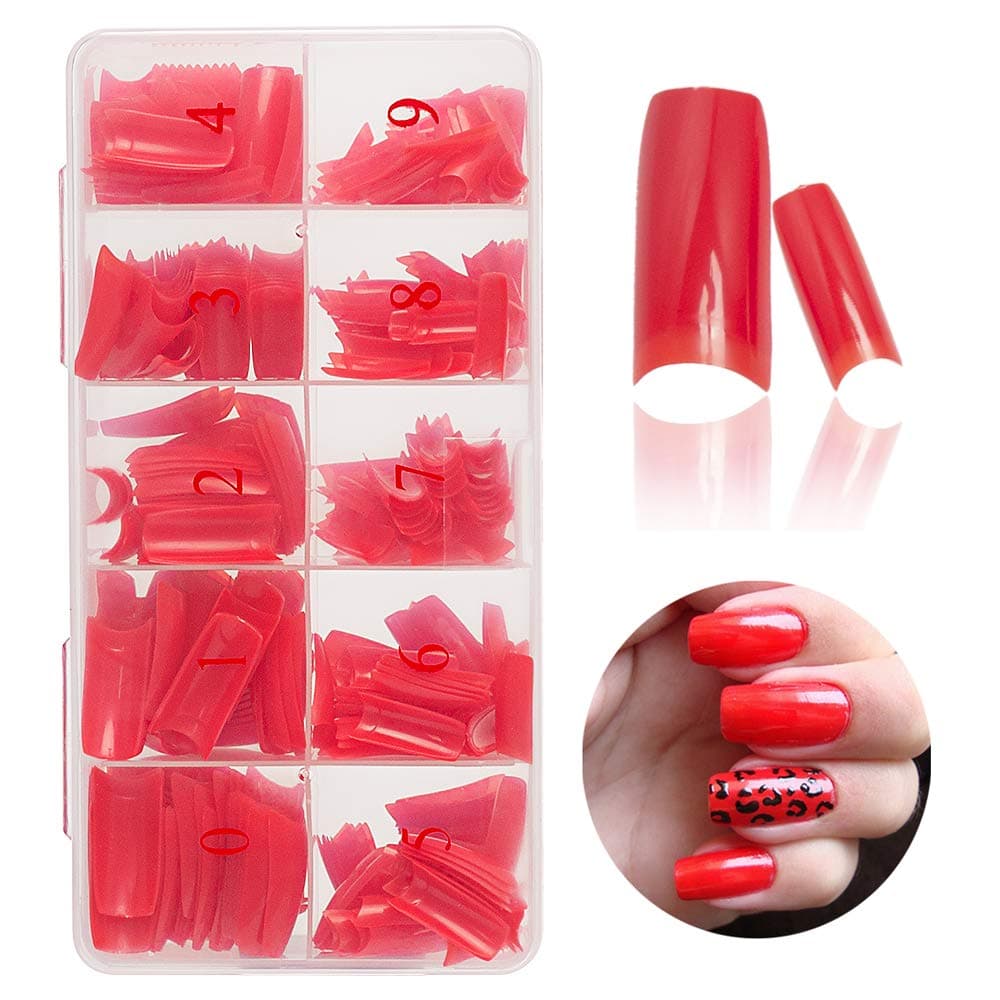 AORAEM Acrylic Nail Tips 500Pcs Red Half Nail French Manicure Colored Extended Tips for Women(Red)