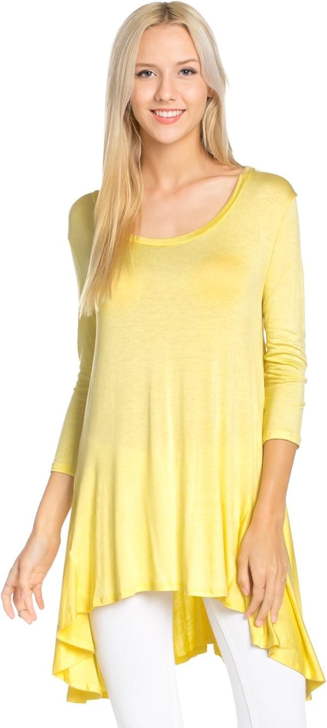 Frumos Womens 3/4 Sleeve Comfy Loose Fit Long Tunic Top