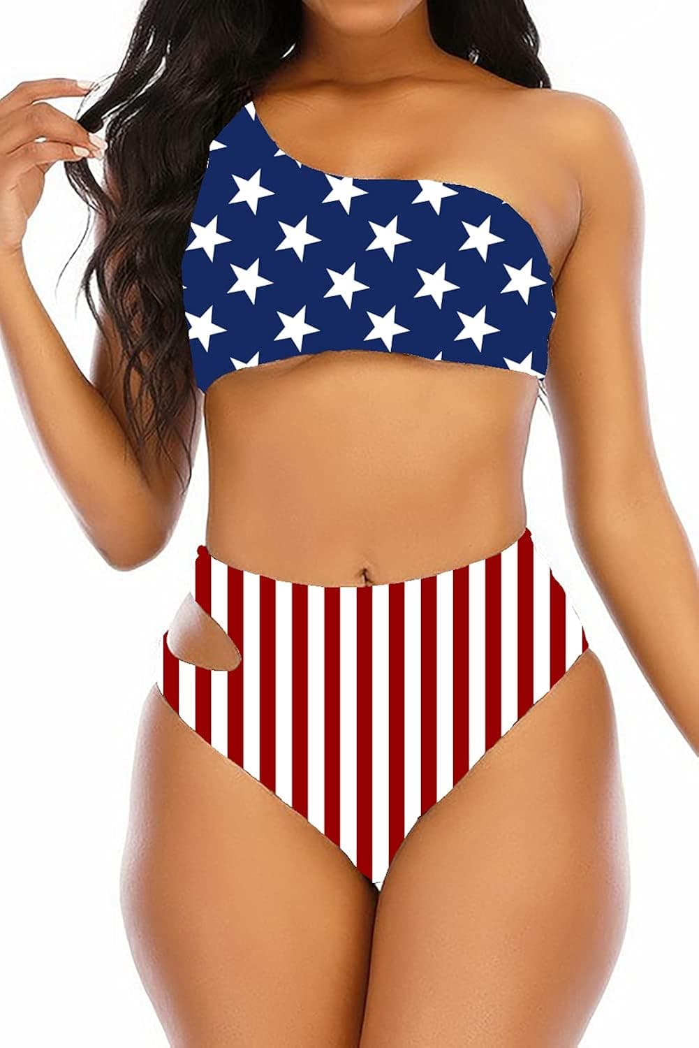 Adisputent Womens High Waisted Bikini One Shoulder Swimsuits Tummy Control Sexy High Cut Two Piece Bathing Suits