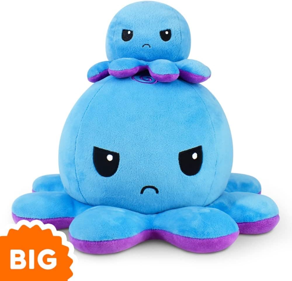 TeeTurtle - Original Reversible Big Octopus Plushie - Purple + Blue - Huggable and Soft Sensory Fidget Toy Stuffed Animals That Show Your Mood - Gift for Kids and Adults!