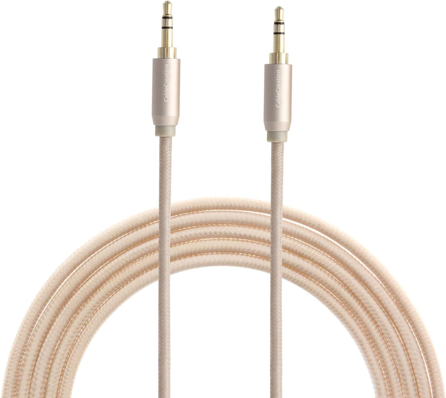 Aux Cable, CableCreatio 3.5mm Audio Stereo Cable 6 Feet, Aux 3.5 Audio Cord for iPhones, iPads, Samsung and other 3.5mm DC plug Port Device, 1.8 Meters, Gold Braided and Aluminum