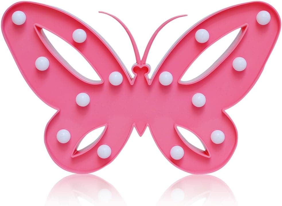 YiaMia Pink Butterfly Night Light LED Letter Lights Butterfly Light Up Wall Light Cute Decor Pink Gifts for Girls