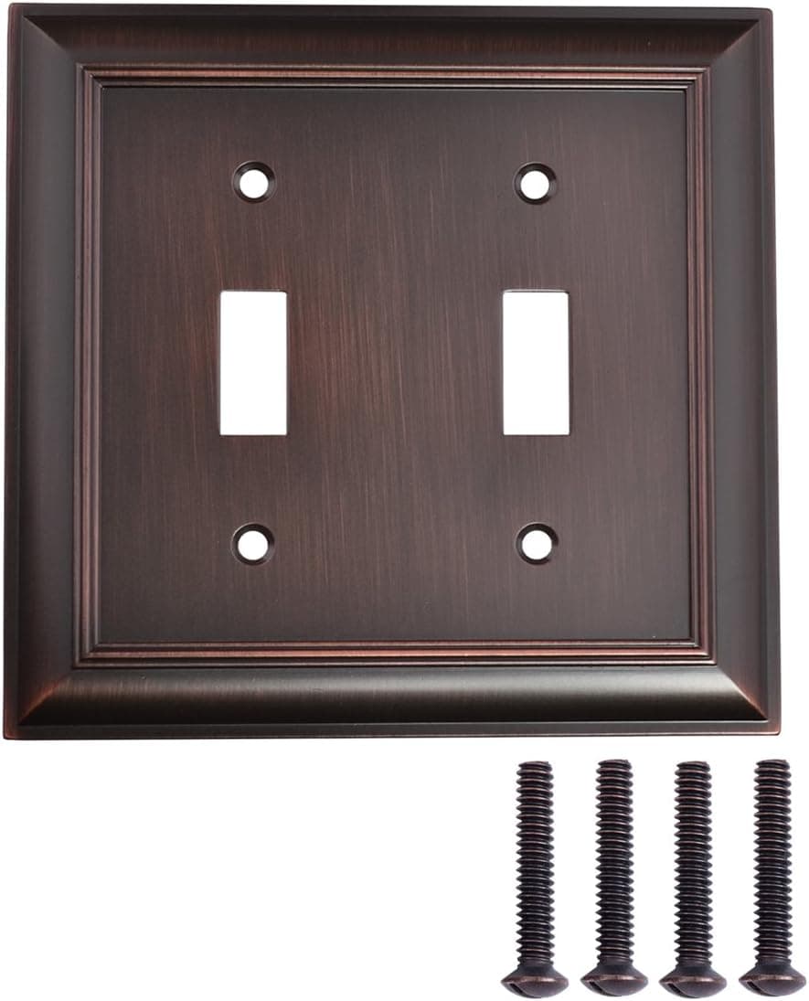 Amazon Basics Double Toggle Light Switch Wall Plate, Oil Rubbed Bronze, Set of 2