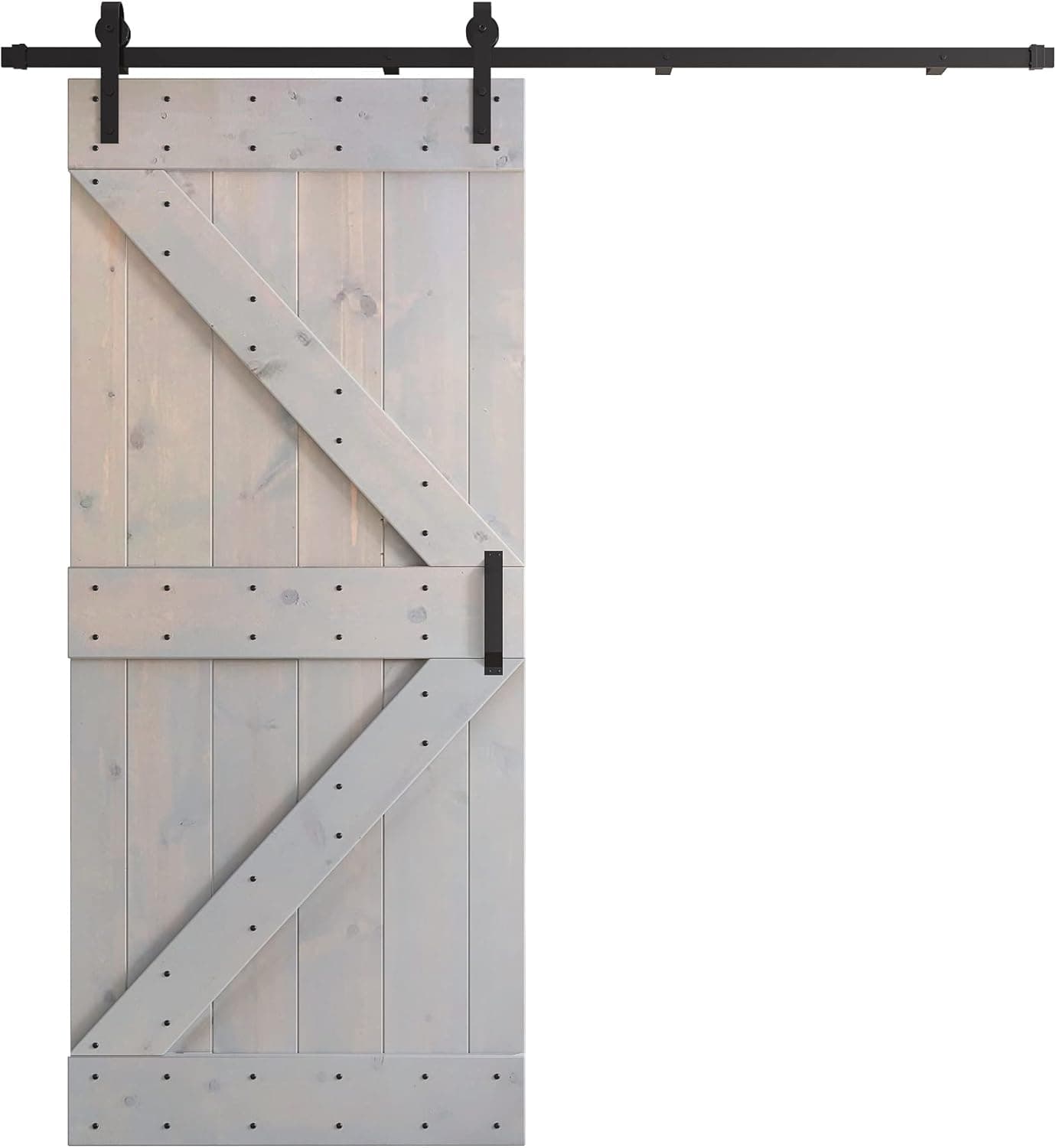 K Series 24in/30in/36in/38in/42in x 84in DIY Knotty Wood Sliding Barn Door with Hardware Kit (36 in x 84 in, Light Grey)