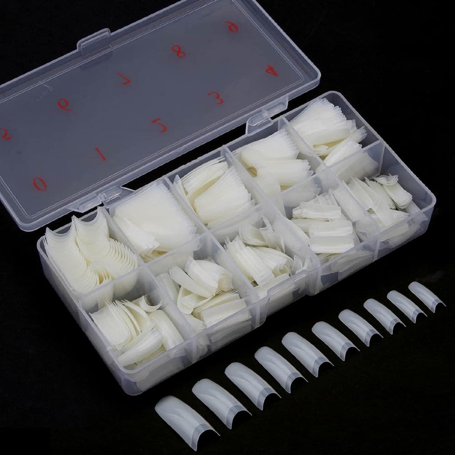 500 PCS Acrylic False Nail Tips, French Nail Tip Short Nail Tips Half Cover Artificial False Nails Half Cover Tips 10 Sizes with Storage Case for Nail Salons DIY Nail Artoxes