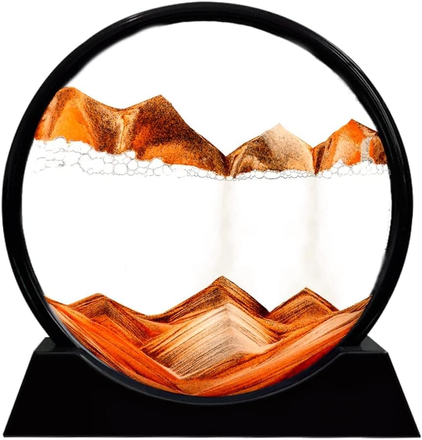 Feilicraft Moving Sand Art Picture Round Glass Frame Sandscapes 3D Deep Sea Display in Motion Dynamic Flowing Grit Photo Hourglass Desktop Art Home Office Decoration Party Gift (7‘’, Orange)