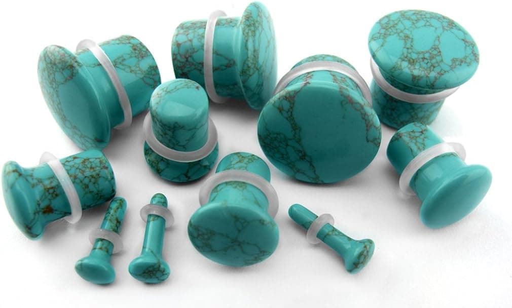 Urban Body Jewelry 1 Pair of 00 Gauge (00G - 10mm) Howlite Turquoise Stone Plugs - Single Flare