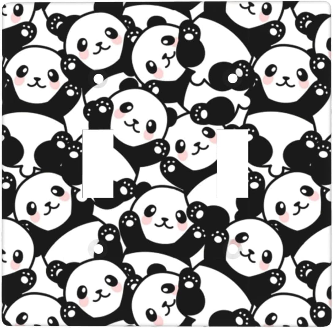 Decorator Outlet Covers Cute Panda Light Switch Cover 2 Gang Double Toggle Wall Plate Cover 4.5" X 4.5"