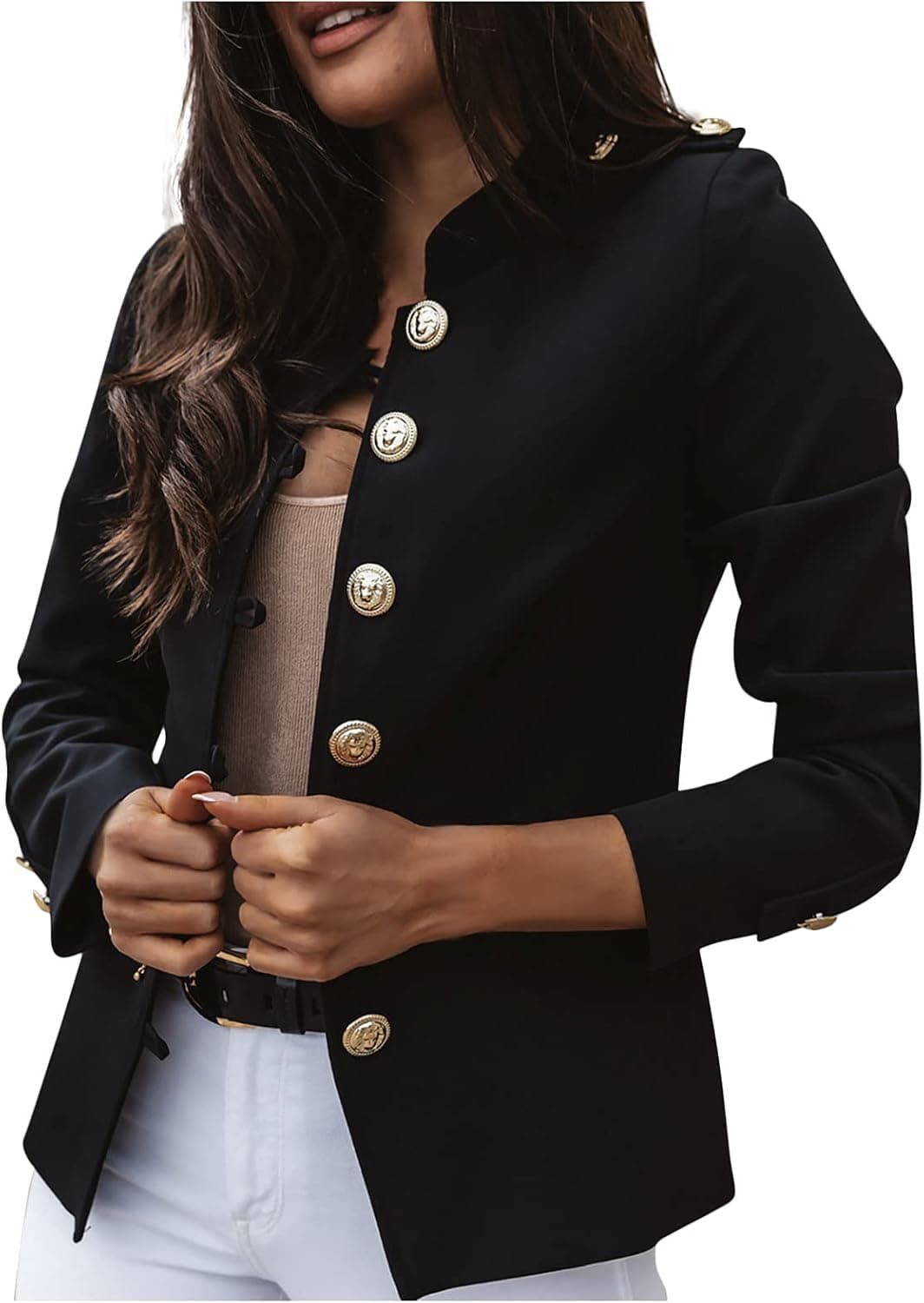ylioge Women Casual Elegant Blazers Solid Long Sleeve Work Business Suit Outerwear Ladies Slim Fitting Single Breasted Jacket
