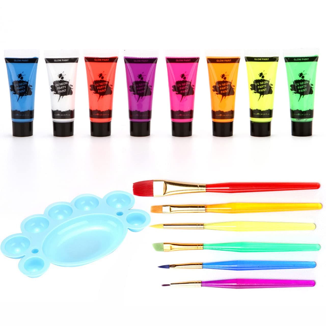 UV Glow Blacklight Neon Face Body Paint, MEICOLY 8 Tubes Blacklight Reactive Paints,Water Based, Washable, Non-Toxic Neon Party Supplies for Halloween,01